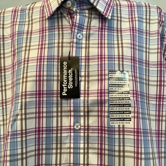 Nick Graham Shirt Men’s Large Collar Button Down Purple/White/Brown/Blue - Picture 2 of 10